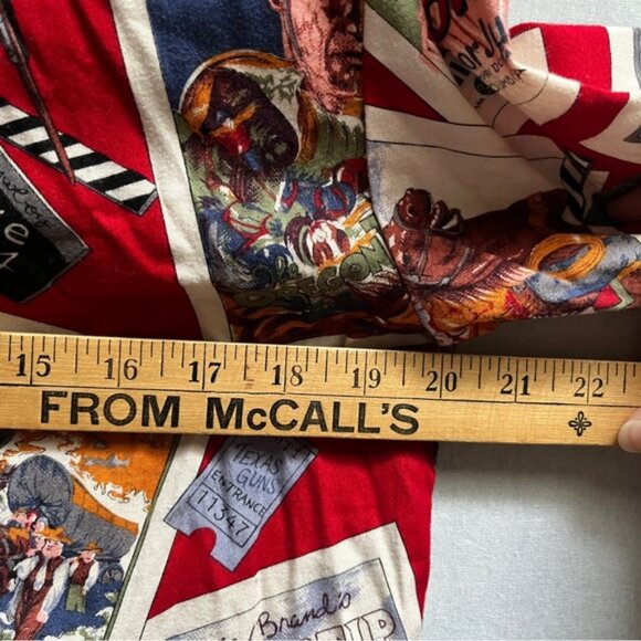 Vintage Sharon Young 80s western cowboy movie print button down shirt Sz M - Picture 7 of 8